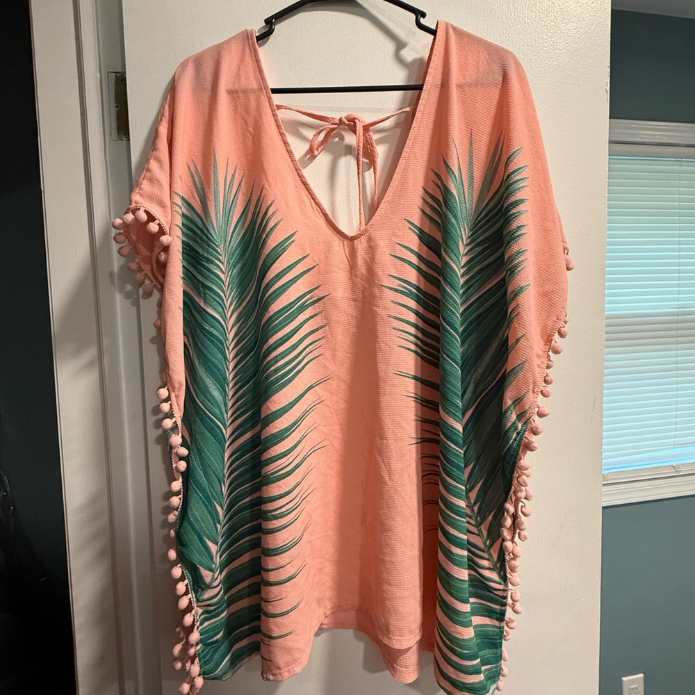 Target Pink and Green Swim Coverup with Tie Detail